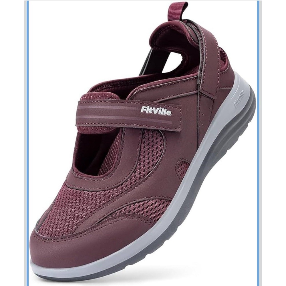 FitVille FlexiWalk Mary Jane Women 7W Wide Toe Box Burgundy‎ Rose Walking Shoes